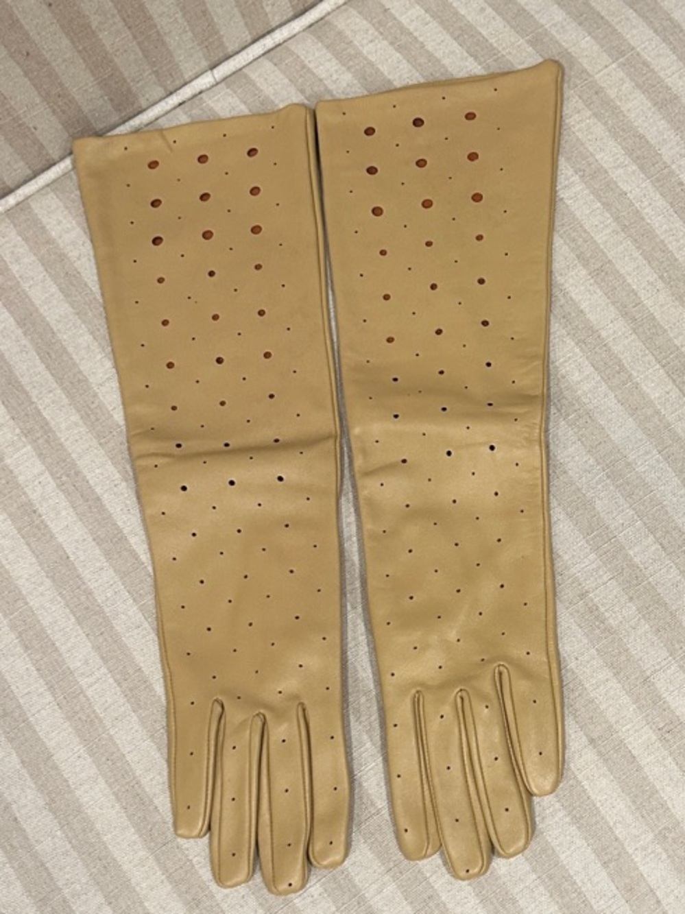 Long Tan Perforated Leather Gloves